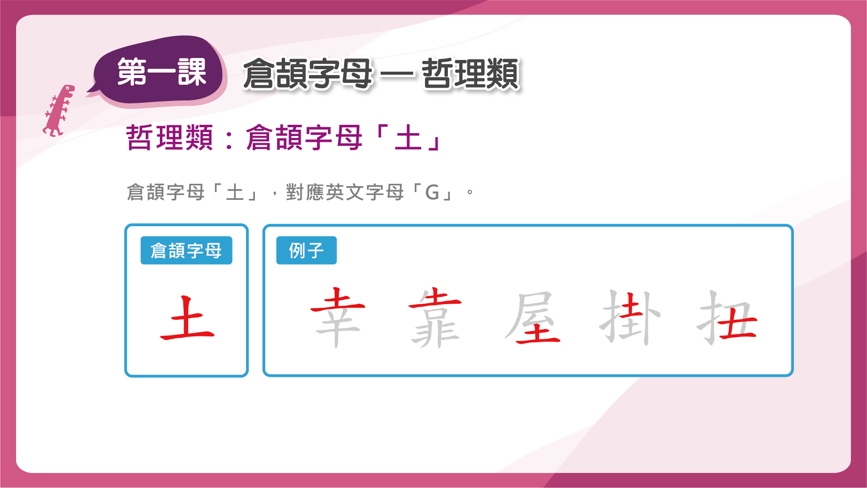 倉頡字母「土」 對應英文字母「G」
